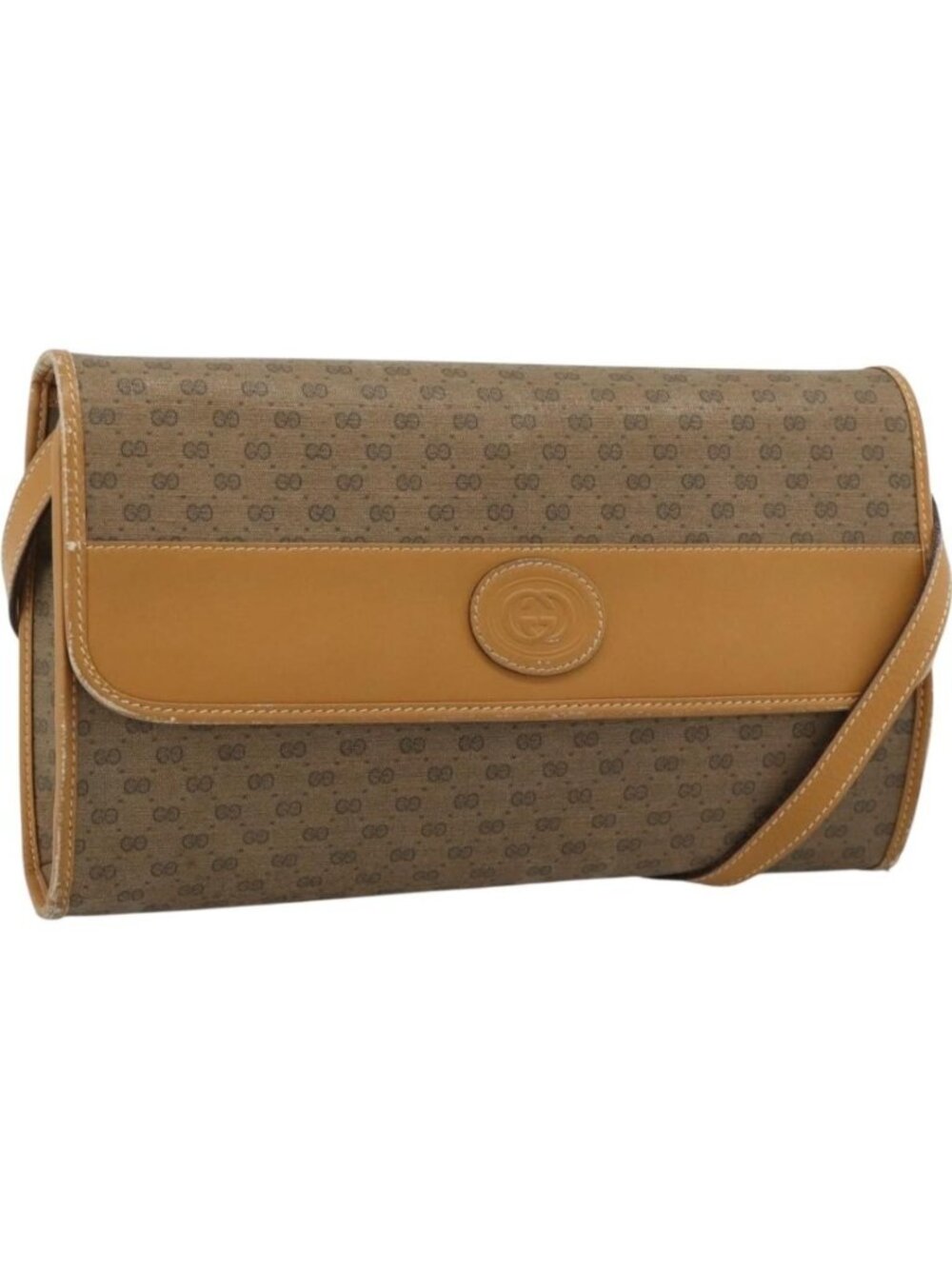 GUCCI Micro GG Shoulder Bag PVC Leather Beige Gold